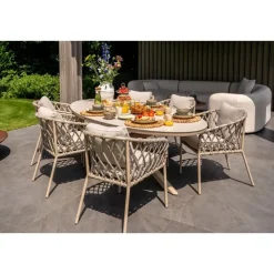 Van der Garde Tuinmeubelen - Premium Sara dining tuinstoel - Rope/Latte - Zandkleur Sale