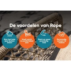 Van der Garde Tuinmeubelen - Premium Sara dining tuinstoel - Rope/Latte - Zandkleur Sale
