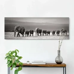 Reinders Schilderij Kudde Olifanten - 40 x 118cm - Zwart-Wit Outlet