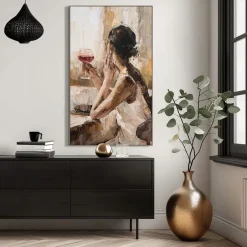 Leen Bakker Schilderij Vrouw met wijn - MDF - 118x70 cm