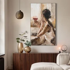 Leen Bakker Schilderij Vrouw met wijn - MDF - 118x70 cm