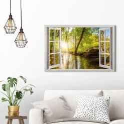 Reinders Schilderij Zonnestralen in het bos - 60 x 90cm - Groen Sale