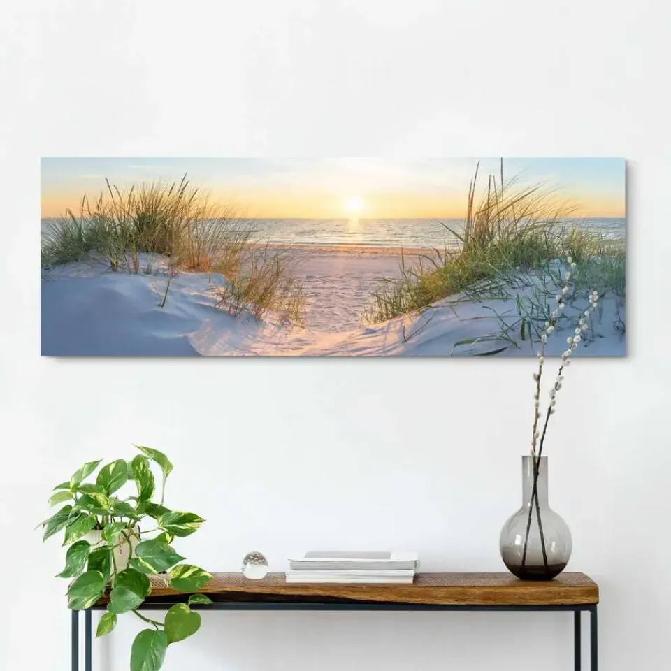 Reinders Schilderij Zonsondergang in de duinen - 40 x 118cm - Beige New