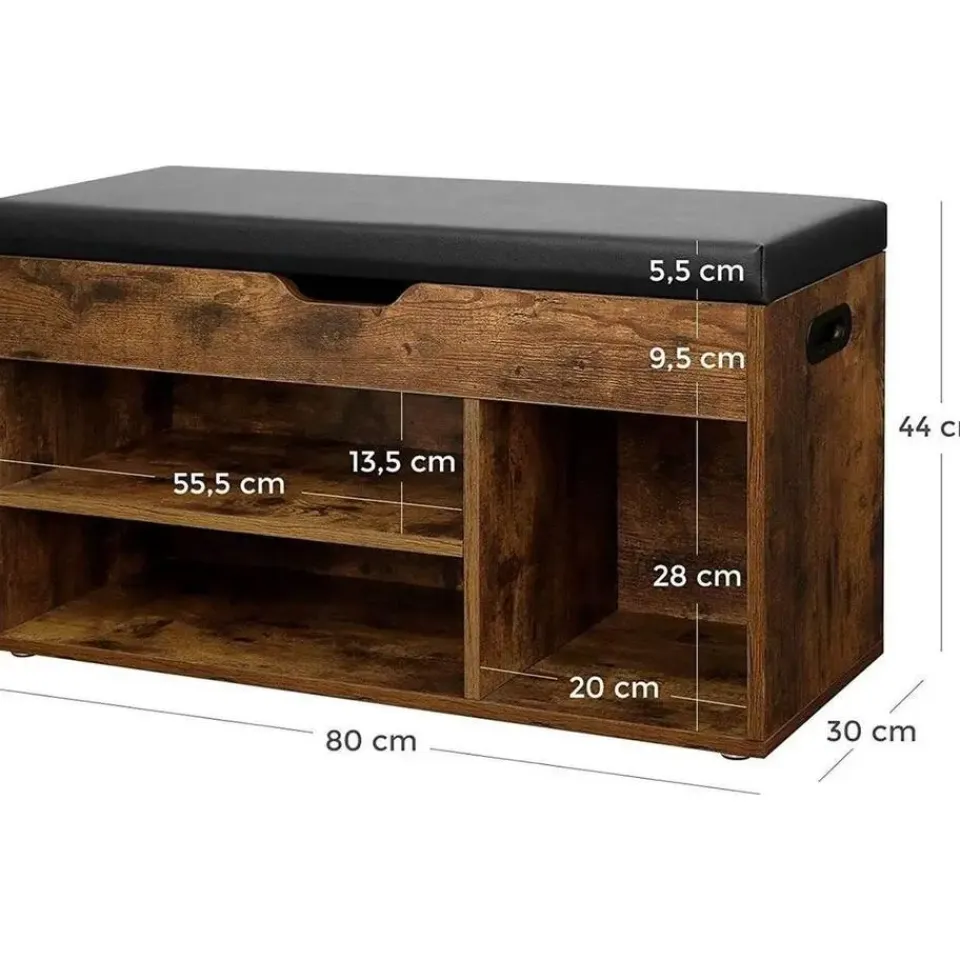 Songmics Schoenbank -Schoenenrek - Opbergruimte onder de zitting - 80 x 30 x 44 cm