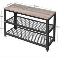 Dok Home Schoenenrek met 2 legplanken - Schoenenbank - Industrieel design - Grijs-Zwart