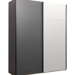 Leen Bakker Schuifdeurkast Bergamo - antraciet/spiegel - 221x178,5x66,6 cm Outlet