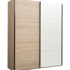 Leen Bakker Schuifdeurkast Bergamo - eikenkleur/spiegel - 221x178,5x66,6 cm