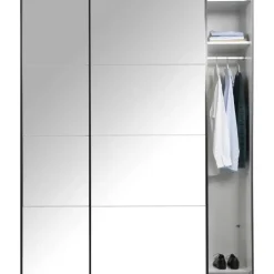 Leen Bakker Schuifdeurkast Bergamo met spiegeldeuren - antraciet - 221x178,5x66,6 cm Outlet