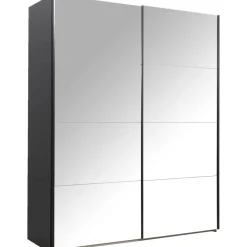 Leen Bakker Schuifdeurkast Bergamo met spiegeldeuren - antraciet - 221x178,5x66,6 cm Outlet