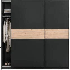Leen Bakker Schuifdeurkast Genua - antraciet/eikenkleur - 204x200x60 cm Hot