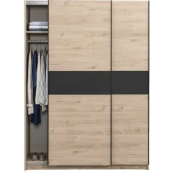 Leen Bakker Schuifdeurkast Genua - eikenkleur/antraciet - 204x150x60 cm Discount