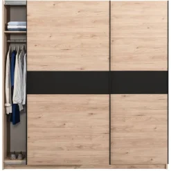 Leen Bakker Schuifdeurkast Genua - eikenkleur/antraciet - 204x200x60 cm Best