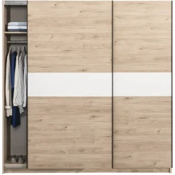 Leen Bakker Schuifdeurkast Genua - eikenkleur/wit - 204x200x60 cm Clearance