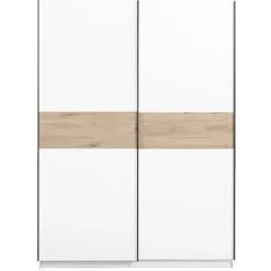 Leen Bakker Schuifdeurkast Genua - wit/eikenkleur - 204x150x60 cm Outlet