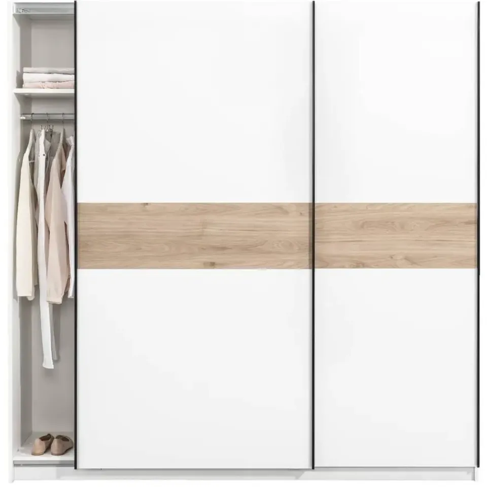 Leen Bakker Schuifdeurkast Genua - wit/eikenkleur - 204x200x60 cm New