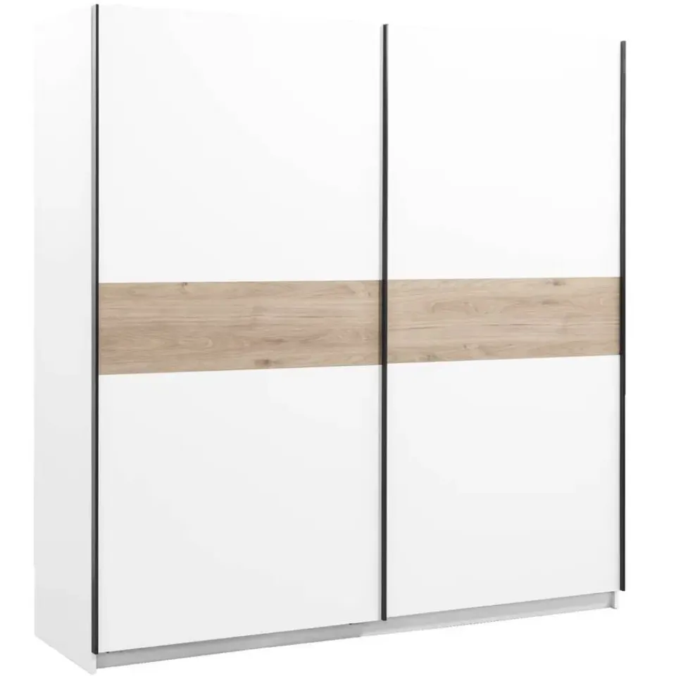 Leen Bakker Schuifdeurkast Genua - wit/eikenkleur - 204x200x60 cm New