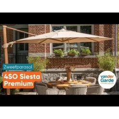 4-Seasons Outdoor 4-Seasons Siesta Premium - zweefparasol 350 cm. - Woodlook/Sand Hot