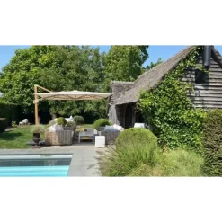 4-Seasons Outdoor 4-Seasons zweefparasol Hacienda 300 x 400 - Woodlook/Sand met voet en hoes Sale