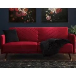 Beliani SENJA - Slaapbank 3-zits - Rood - Fluweel New