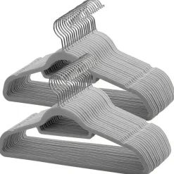 Merkloos Set van 50 Anti-slip kleerhangers, dunne Kledinghangers met Fluweel Grijs Hot
