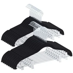 Merkloos Set van 20 fluwelen Kledinghangers met Clips - metalen Haak, zwart Hot