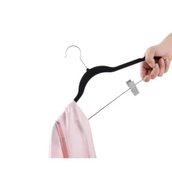 Merkloos Set van 20 fluwelen Kledinghangers met Clips - metalen Haak, zwart Hot