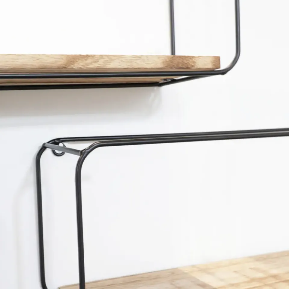 IVOL Set van 4 rechthoekige metalen wandrekjes met houten plankje - Zwart Best