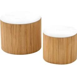 Nordlys Set van 2 ronde salontafels van massief hout met opbergruimte Clearance