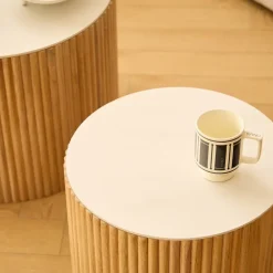 Nordlys Set van 2 ronde salontafels van massief hout met opbergruimte Clearance