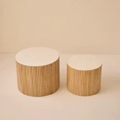 Nordlys Set van 2 ronde salontafels van massief hout met opbergruimte Clearance