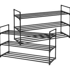 Merkloos Set van 2 schoenenrekken - tot 24 paar - stapelbaar - 91.7x52.4x29.3 cm - zwart