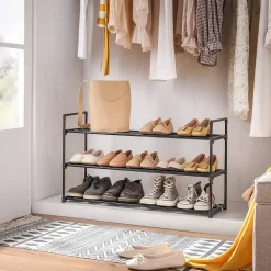 Merkloos Set van 2 schoenenrekken - tot 24 paar - stapelbaar - 91.7x52.4x29.3 cm - zwart