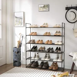 Merkloos Set van 2 schoenenrekken - tot 24 paar - stapelbaar - 91.7x52.4x29.3 cm - zwart