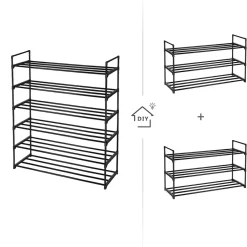 Merkloos Set van 2 schoenenrekken - tot 24 paar - stapelbaar - 91.7x52.4x29.3 cm - zwart