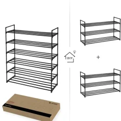 Merkloos Set van 2 schoenenrekken - tot 24 paar - stapelbaar - 91.7x52.4x29.3 cm - zwart