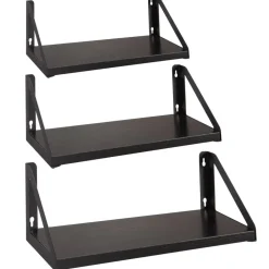 Merkloos Set van 3 Wandplanken, Zwevende Boeken Planken, 30, 35 en 40 cm lang, Zwart Hot
