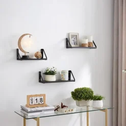 Merkloos Set van 3 Wandplanken, Zwevende Boeken Planken, 30, 35 en 40 cm lang, Zwart Hot