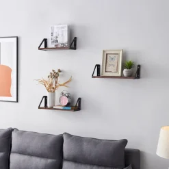 Merkloos Set van 3 Wandplanken, Zwevende Plank, 30/35/40 x 12 x 11, Vintage Bruin Zwart Clearance