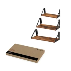 Merkloos Set van 3 Wandplanken, Zwevende Plank, 30/35/40 x 12 x 11, Vintage Bruin Zwart Clearance