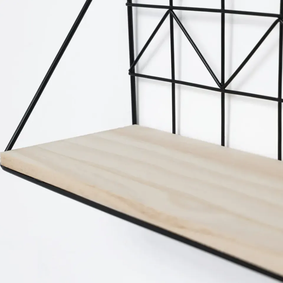 IVOL Set van 2 zwarte metalen wandrekjes met houten plankje - 30 en 45 cm Clearance