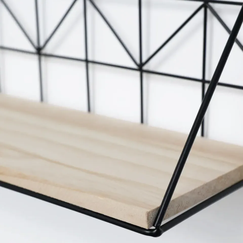 IVOL Set van 2 zwarte metalen wandrekjes met houten plankje - 30 en 45 cm Clearance