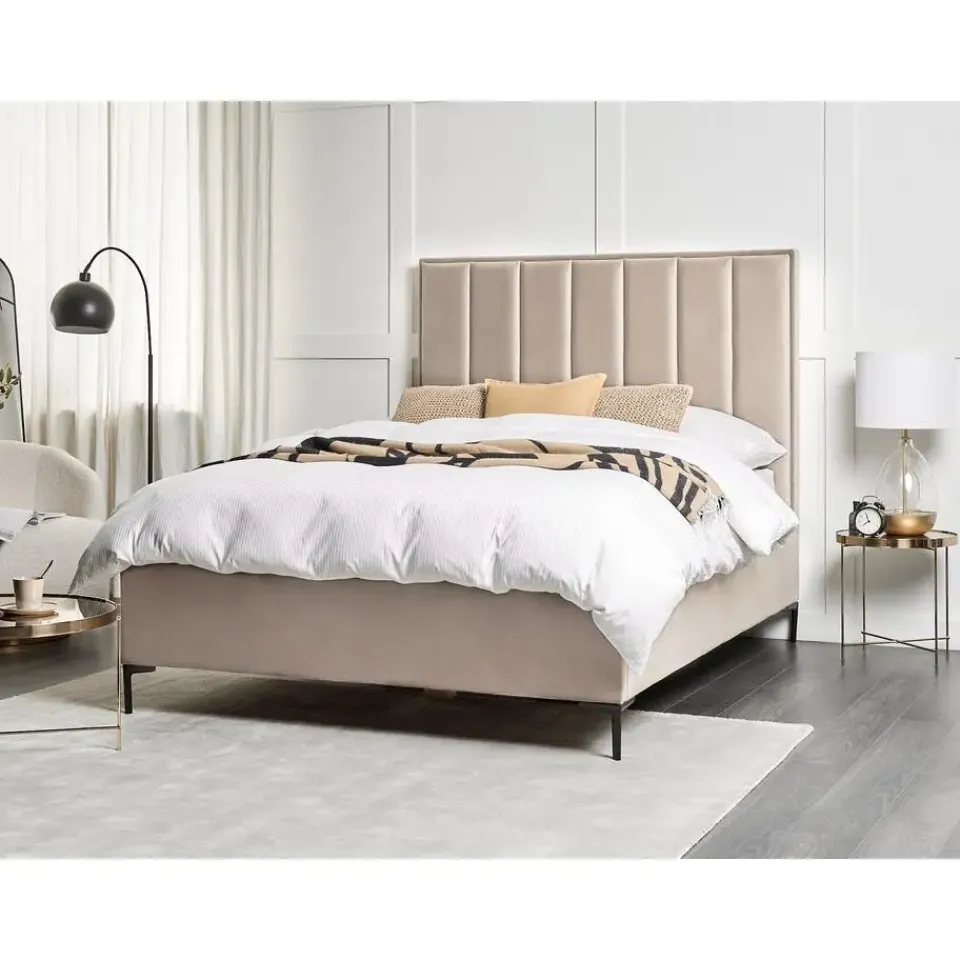 Beliani SEZANNE - Bed met opbergruimte - Taupe - 180 x 200 cm - Fluweel Best