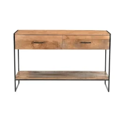 Livingfurn Sidetable Naturel Mangohout - Metaal - 120x35x75cm - Elin Online