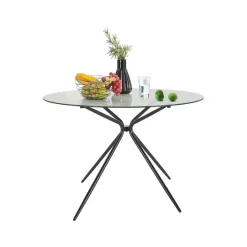 Loft24 Silvie - Ronde eettafel Ø110 cm 4 zitplaatsen in glas / zwart Discount