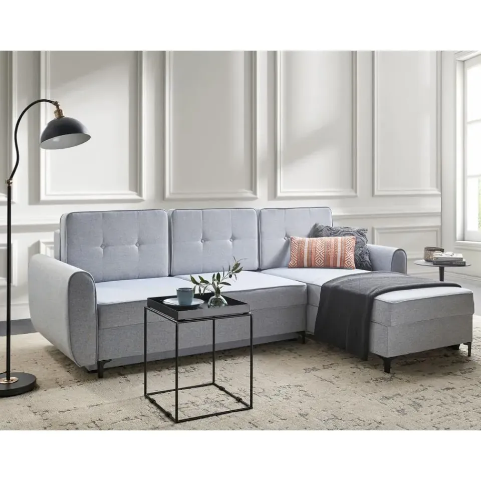 Leen Bakker SIMRIS - Hoekslaapbank - Blauw - Linkszijdig - Polyester Online