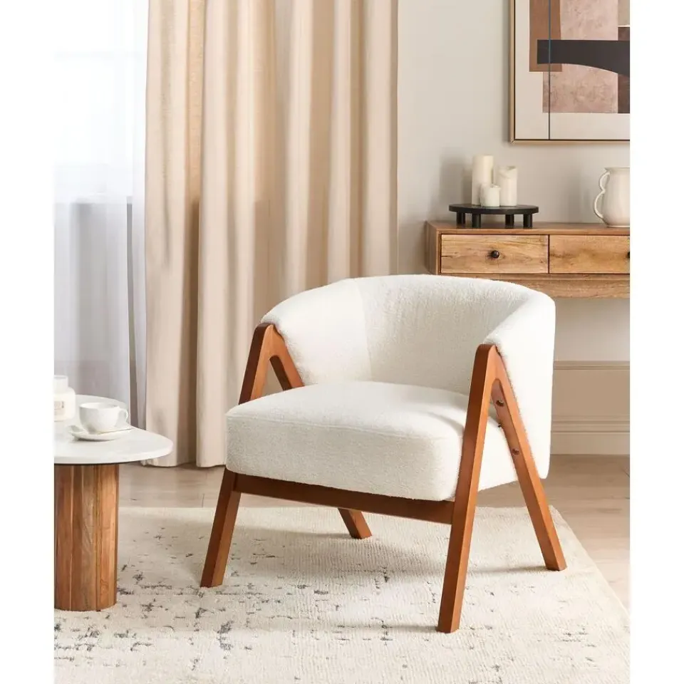 Beliani SKEI - Fauteuil - Wit - Bouclé Outlet