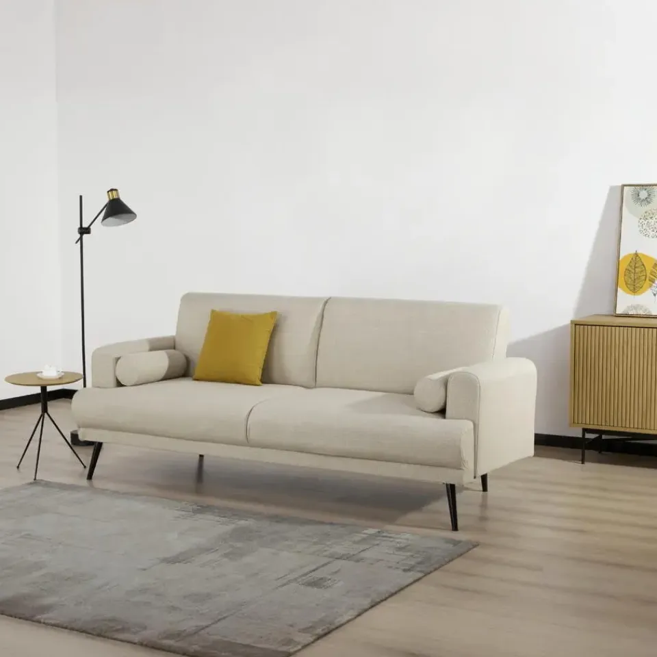 Giga Meubel Slaapbank 3-Zits - Beige Stof - Zithoogte 47cm - 209x91x85cm - Jason Discount