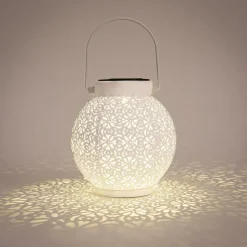 Anna's Collection Solar lantaarn - voor buiten - H16 cm - wit - metaal - tafellamp Outlet