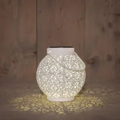 Anna's Collection Solar lantaarn - voor buiten - H16 cm - wit - metaal - tafellamp Outlet