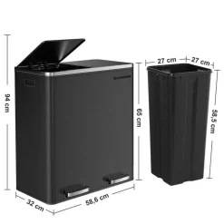 Parya Songmics Prullenbak Met 2 Compartimenten - 2 x 30 L - Met Zwart Online